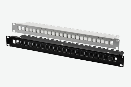EasyLan preLink® / fixLink® Patch panel 1 HE for 24 Keystone modules,  RAL9005 black Galvanized steel 